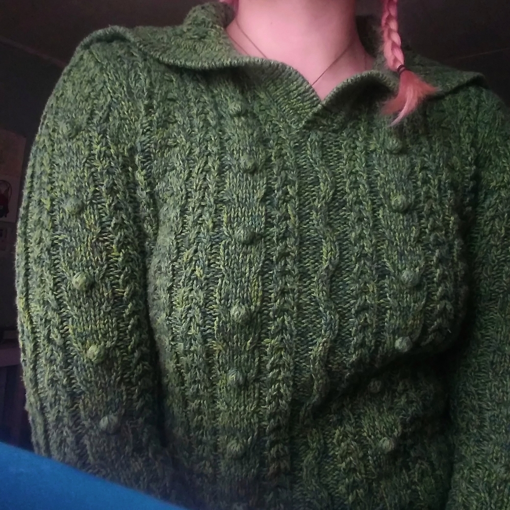 Green Cable knit Bobble Sweater